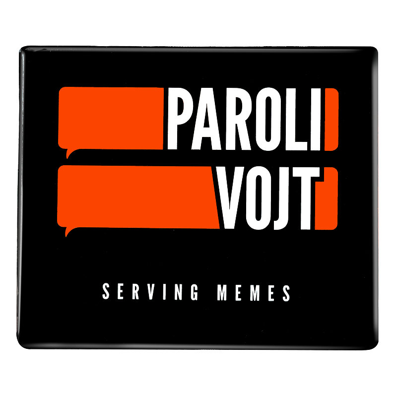 Box of the card game Paroli Vojt from the front showing the tagline serving memes